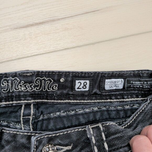 Miss Me Jeans Womens 27 Dark Gray Skinny JP5014SK-3 Embellished Pockets Denim - Picture 4 of 15
